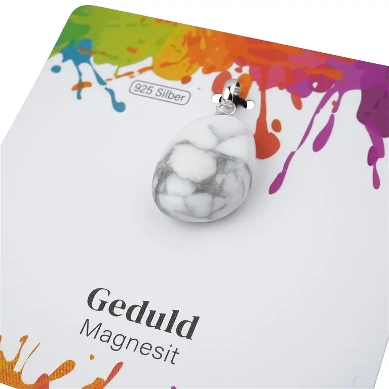 Geduld – Magnesit Trommelstein 2,0–2,5 cm mit 925er Silberöse - klein