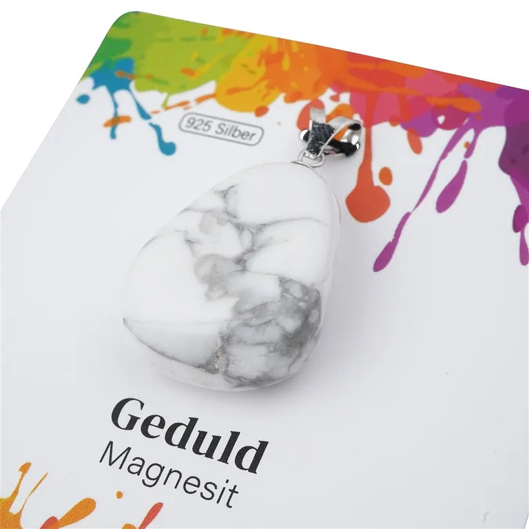 Geduld – Magnesit Trommelstein 2,5 - 3 cm mit 925er Silber-V-Öse - groß