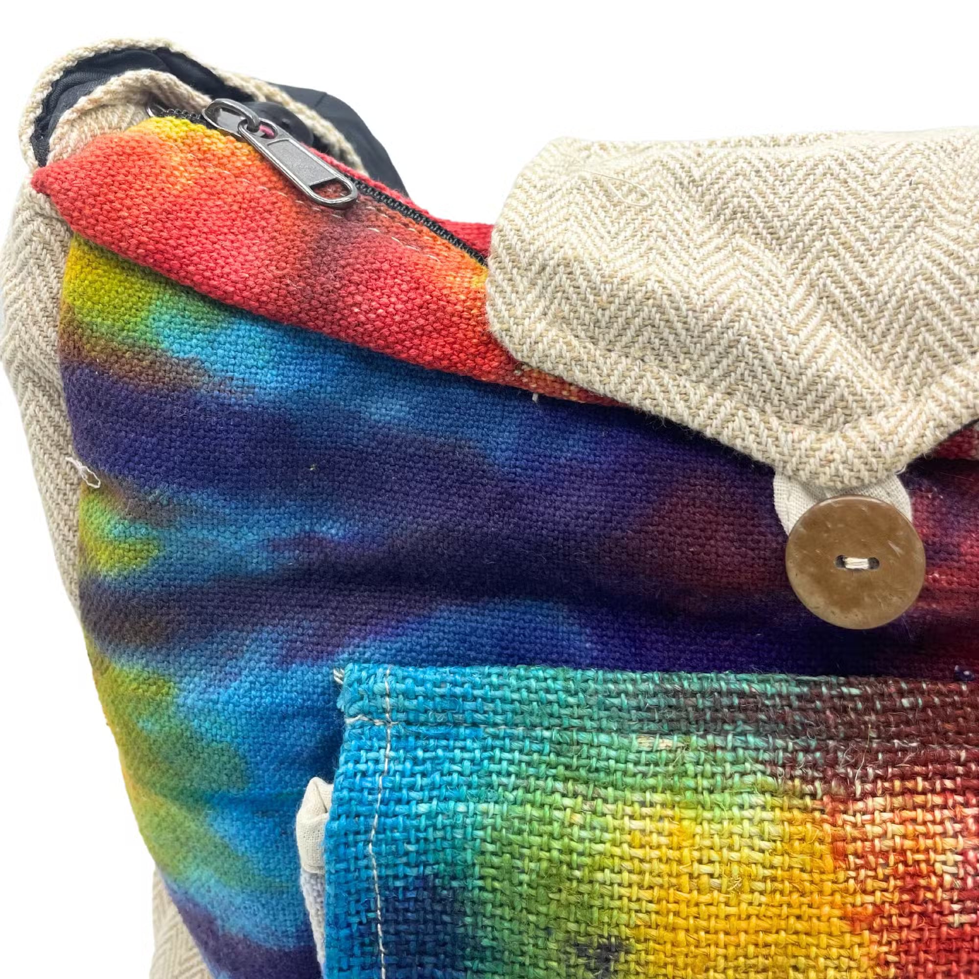 Große Hanf-Umhängetasche „Batik-Style“ – Handgefertigte Schultertasche aus Nepal
