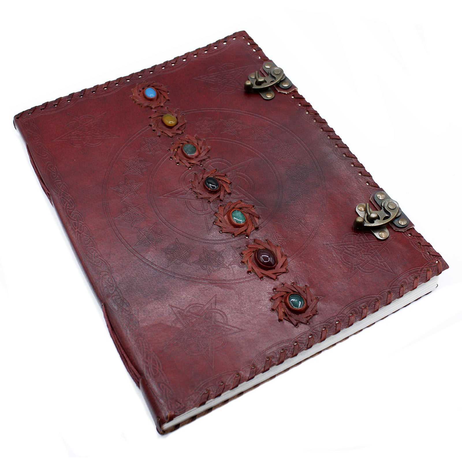 Großes 7-Chakra Lederbuch – 25 × 32,5 cm, 200 Seiten (mit Doppelverschluss)
