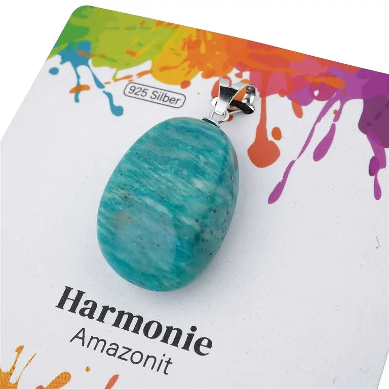 Harmonie – Amazonit Trommelstein 2,5 - 3 cm mit 925er Silber-V-Öse - groß