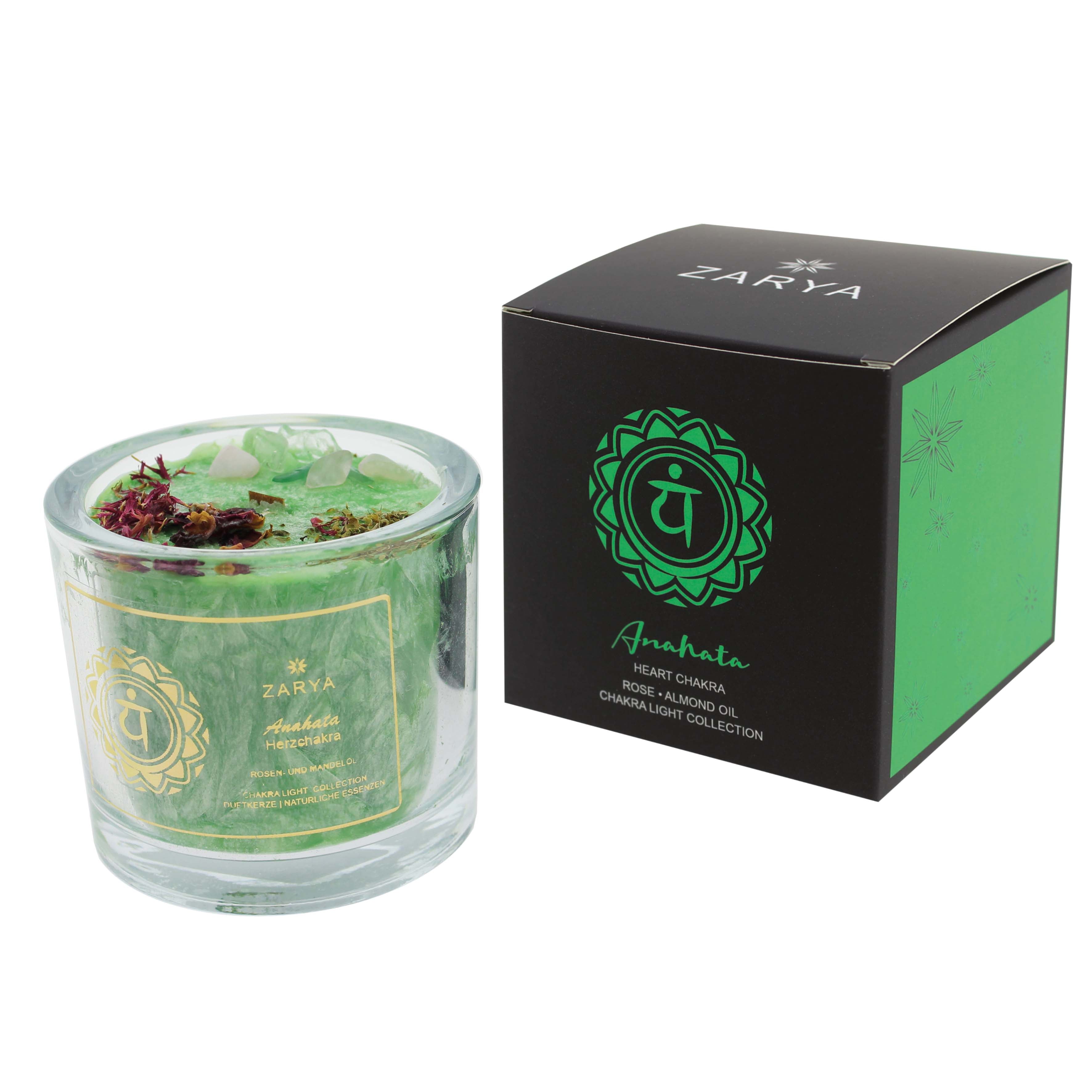 Zarya Chakra Light - 4. Chakra: Anahata (Herzchakra) Kerze - Rose & Edelstein
