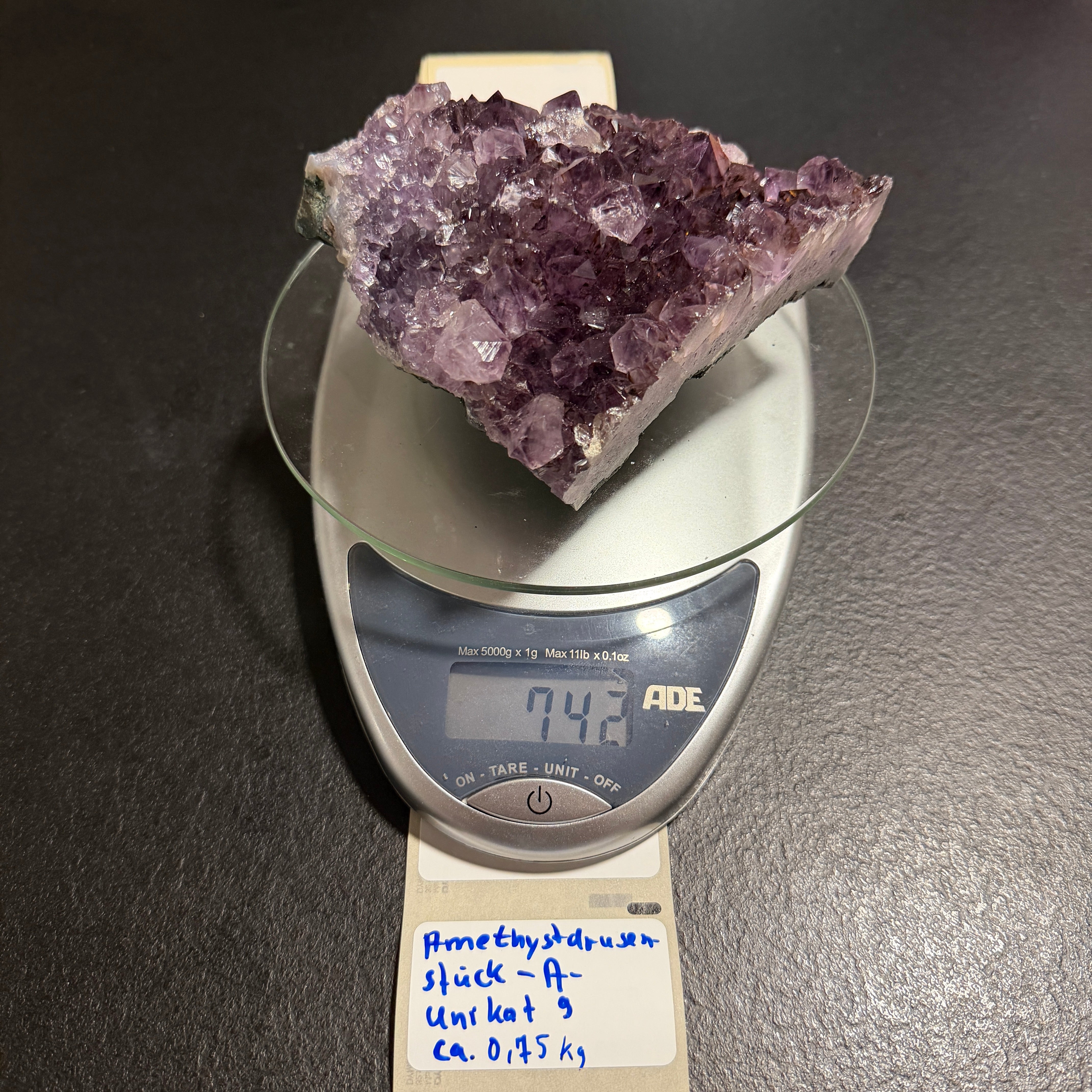 Amethyst Drusenstück Unikat 9 – A-Qualität – 742 g - Maße: 12,5 x 11 x 5 cm – Naturkristall aus Brasilien für Schutz und Klarheit