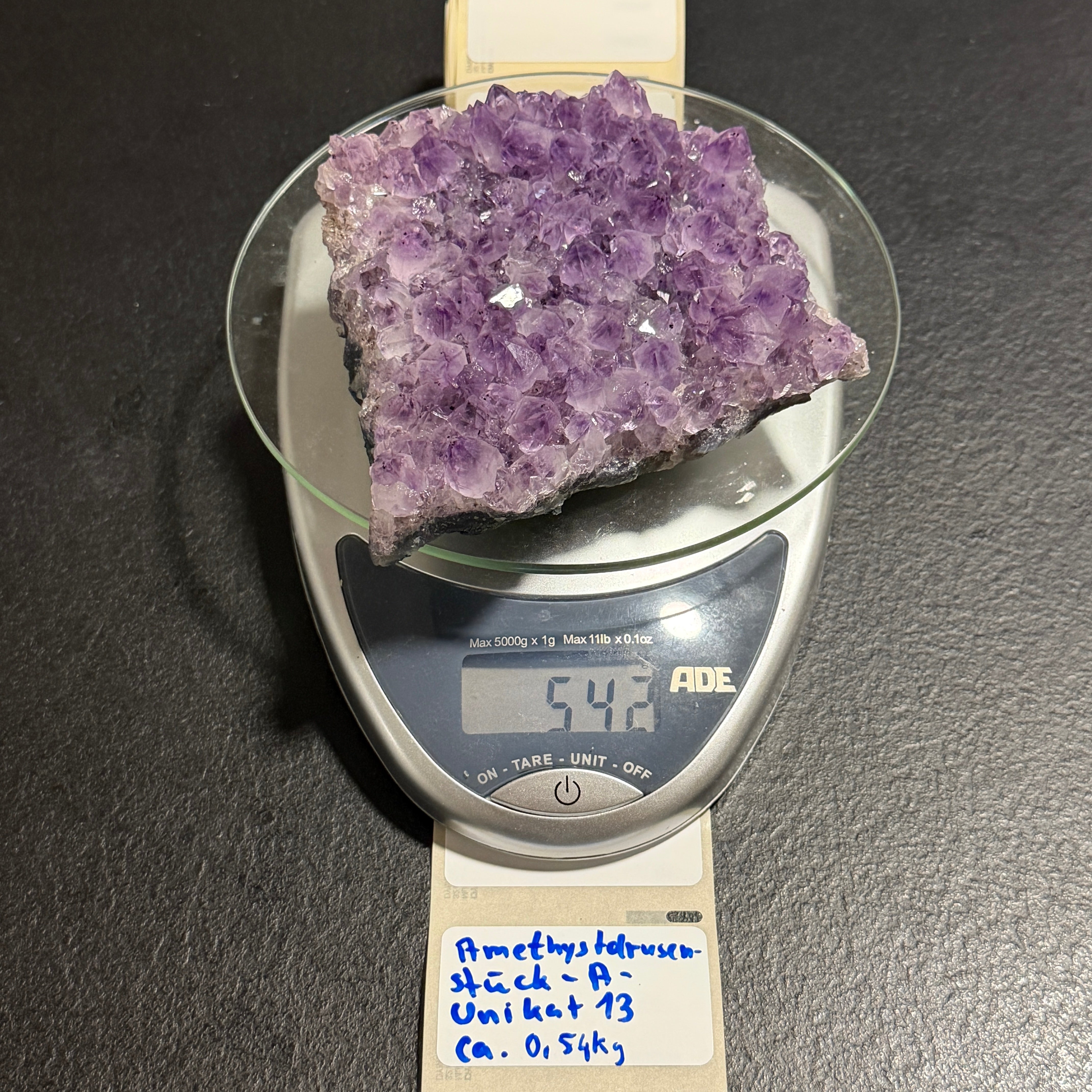 Amethyst Drusenstück Unikat 13 – A-Qualität –  542 g - Maße: 13 x 11 x 3,5 cm – Naturkristall aus Brasilien für Schutz und Klarheit