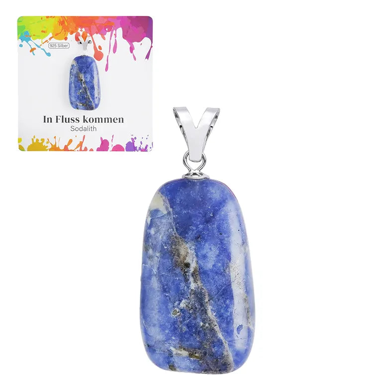 In Fluss kommen – Sodalith Trommelstein 2,5–3 cm mit 925er Silber-V-Öse - groß
