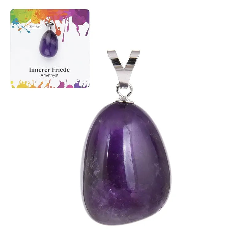 Innerer Friede – Amethyst Trommelstein 2,5–3 cm mit 925er Silber-V-Öse - groß