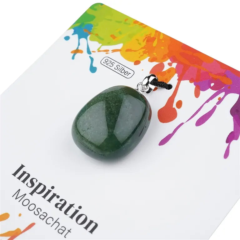 Inspiration – Moosachat Trommelstein 2,0–2,5 cm mit 925er Silberöse - klein