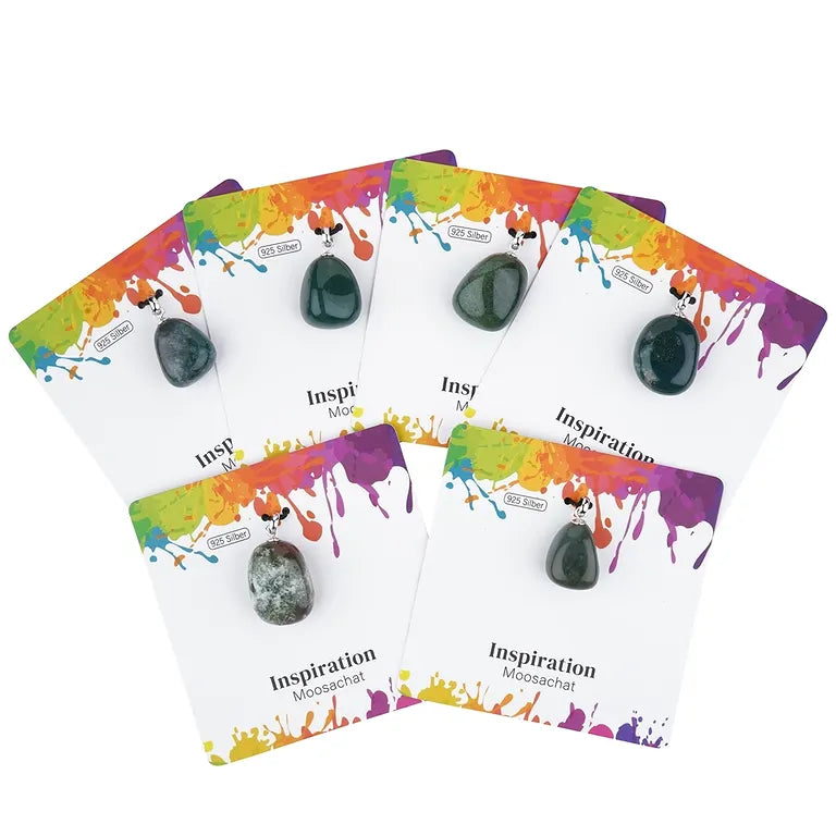 Inspiration – Moosachat Trommelstein 2,0–2,5 cm mit 925er Silberöse - klein