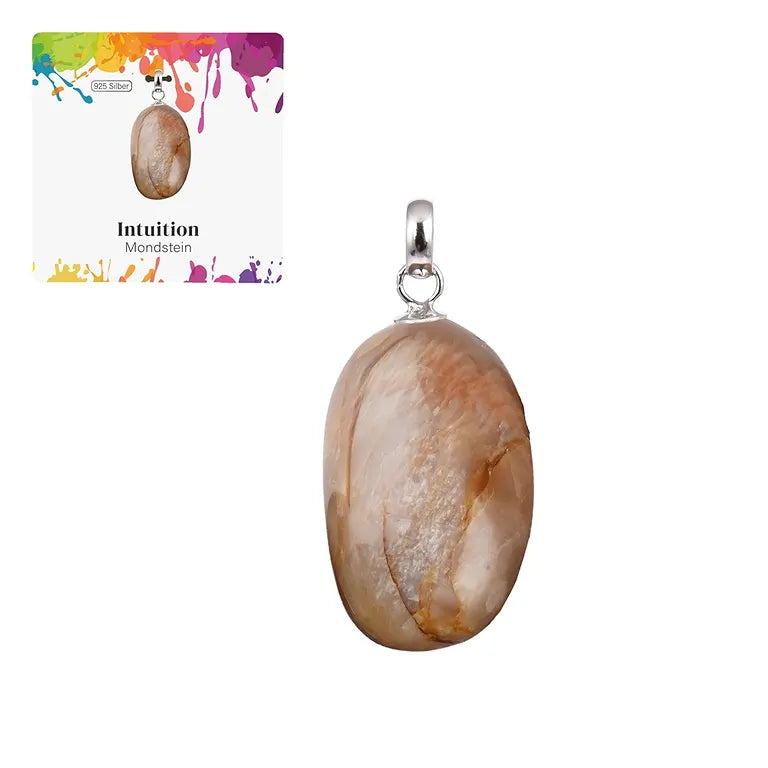 Intuition – Mondstein Trommelsteinanhänger 2–2,5 cm mit 925er Silberöse