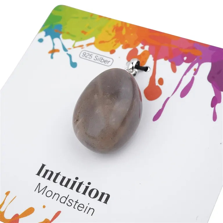 Intuition – Mondstein Trommelsteinanhänger 2–2,5 cm mit 925er Silberöse