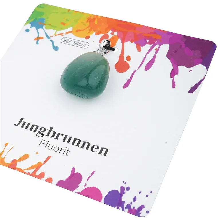 Jungbrunnen – Fluorit Trommelstein 2,0–2,5 cm mit 925er Silberöse - klein