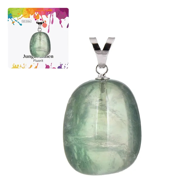Jungbrunnen – Fluorit Trommelstein 2–3 cm mit 925er Silber-V-Öse