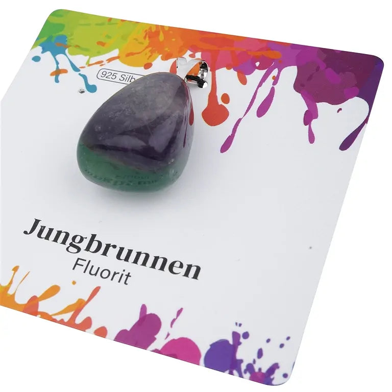 Jungbrunnen – Fluorit Trommelstein 2–3 cm mit 925er Silber-V-Öse