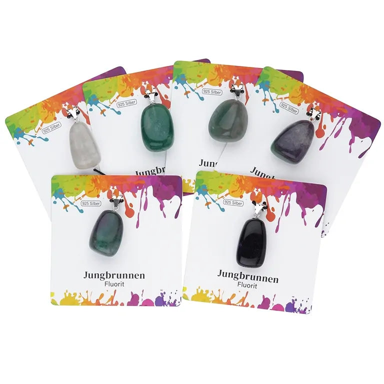 Jungbrunnen – Fluorit Trommelstein 2–3 cm mit 925er Silber-V-Öse