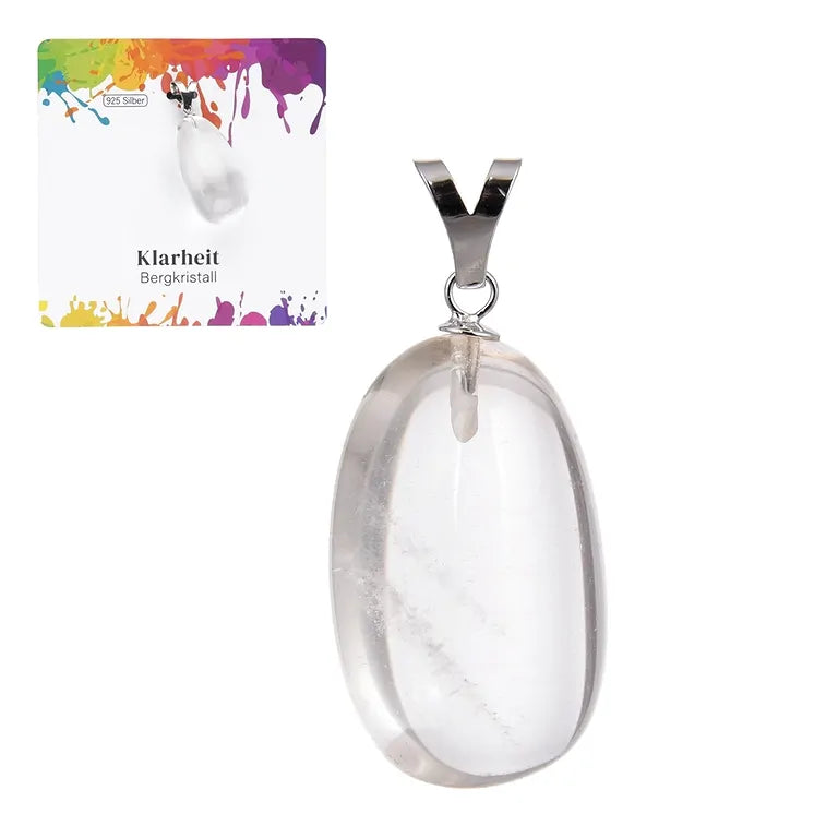 Klarheit – Bergkristall Trommelstein 2,5–3 cm mit 925er Silber-V-Öse - groß