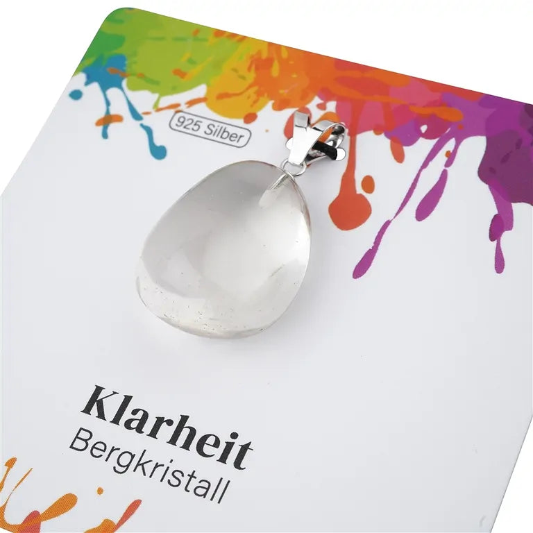 Klarheit – Bergkristall Trommelstein 2,5–3 cm mit 925er Silber-V-Öse - groß