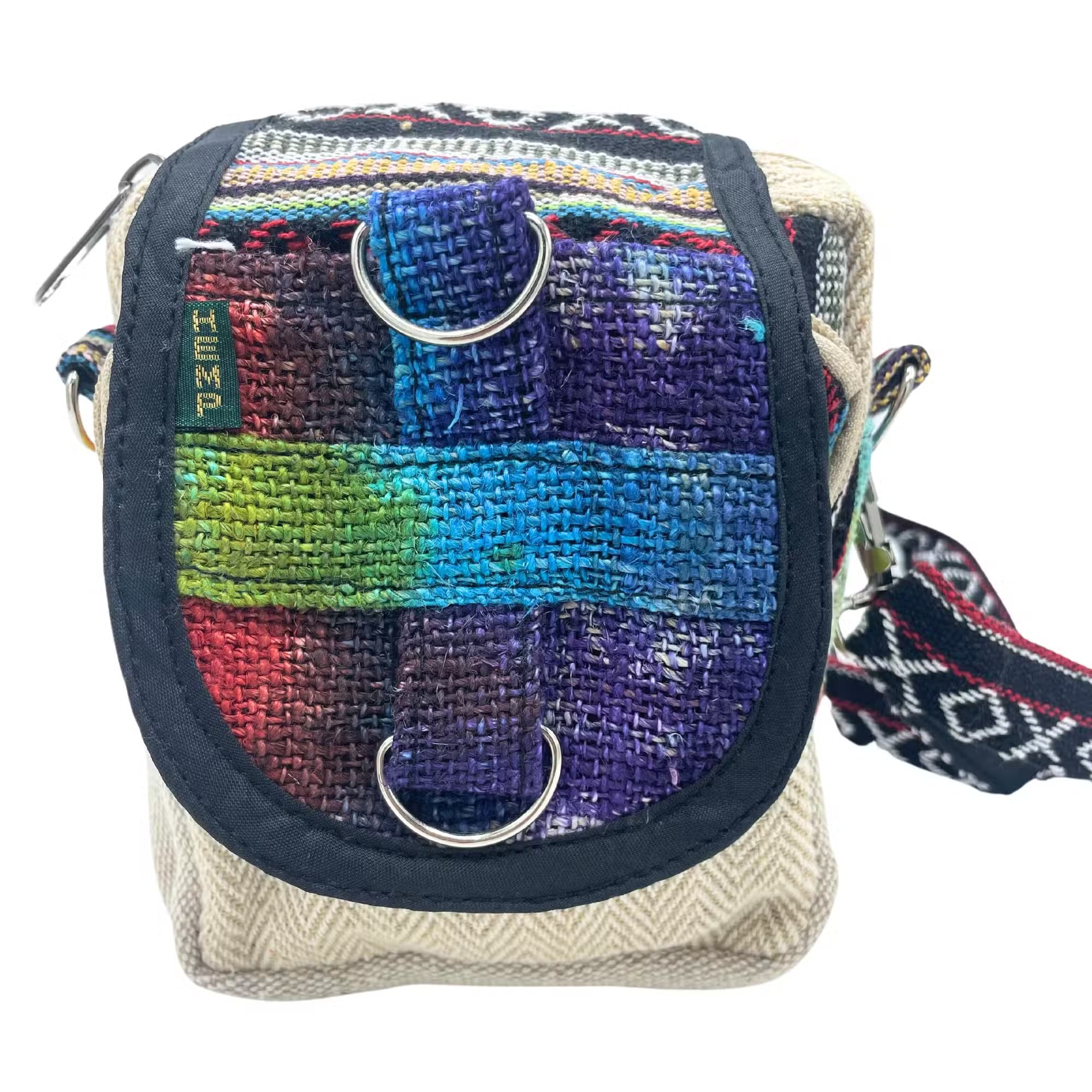 Kleine Hanf-Umhängetasche „Batik-Circle“ – Runde Boho-Tasche aus Nepal