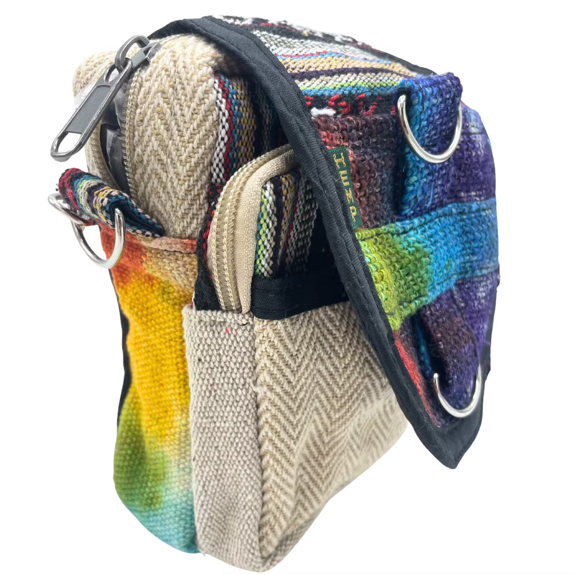 Kleine Hanf-Umhängetasche „Batik-Circle“ – Runde Boho-Tasche aus Nepal