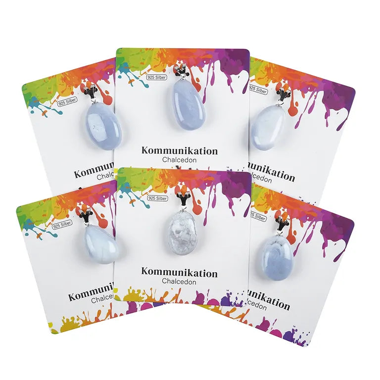 Kommunikation – Chalcedon (blau) Trommelstein 2,5 - 3 cm mit 925er Silber-V-Öse - groß