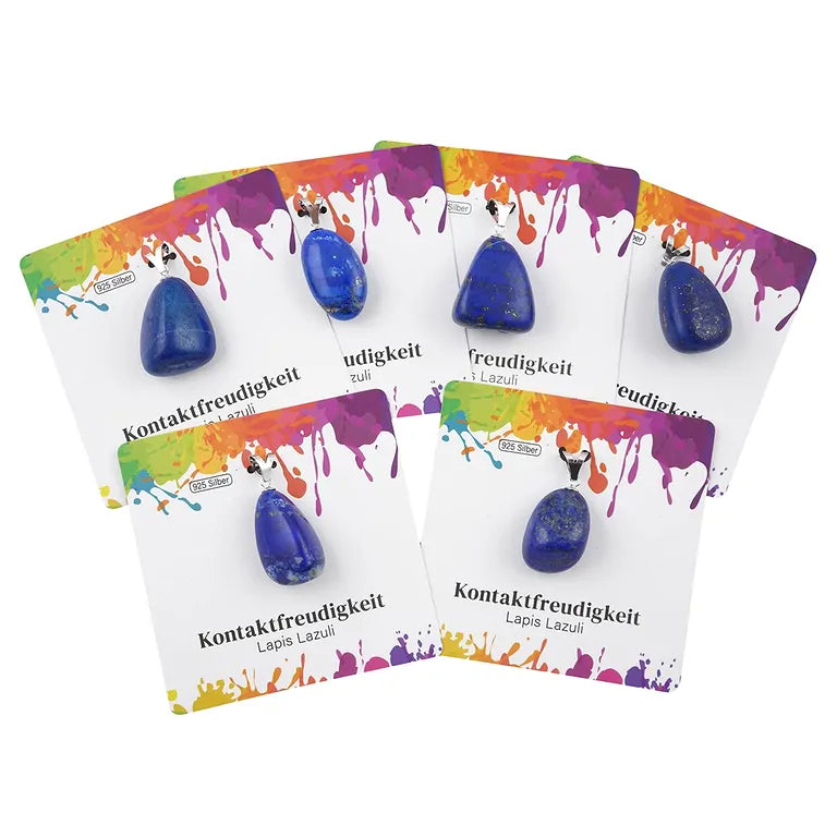 Kontaktfreudigkeit – Lapis Lazuli Trommelstein 2,5 - 3 cm mit 925er Silber-V-Öse - groß