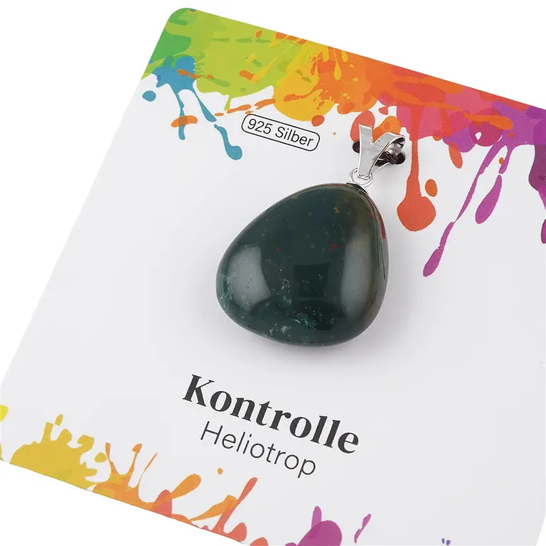 Kontrolle – Heliotrop Trommelstein 2,5–3 cm mit 925er Silber-V-Öse - groß