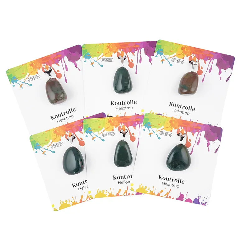 Kontrolle – Heliotrop Trommelstein 2,5–3 cm mit 925er Silber-V-Öse - groß