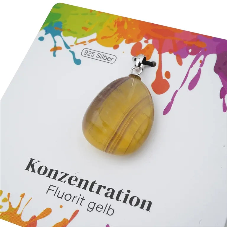 Konzentration – Fluorit (gelb) Trommelstein 2,0–2,5 cm mit 925er Silberöse - klein