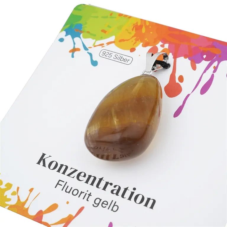 Konzentration – Fluorit (gelb) Trommelstein 2,5 - 3 cm mit 925er Silber-V-Öse - groß