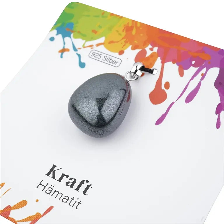 Kraft – Hämatit Trommelstein 2,0–2,5 cm mit 925er Silberöse - klein
