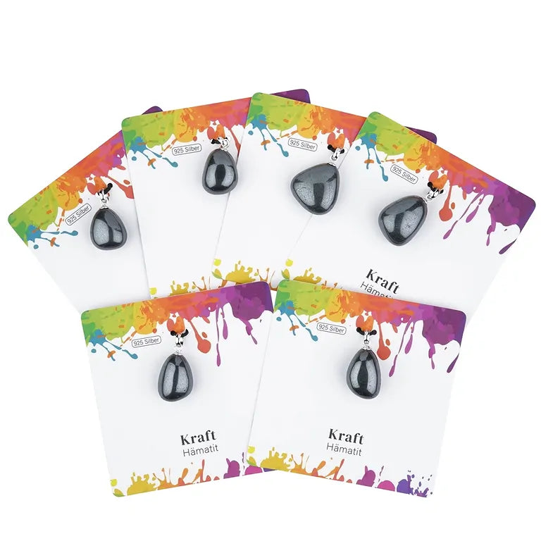 Kraft – Hämatit Trommelstein 2,0–2,5 cm mit 925er Silberöse - klein