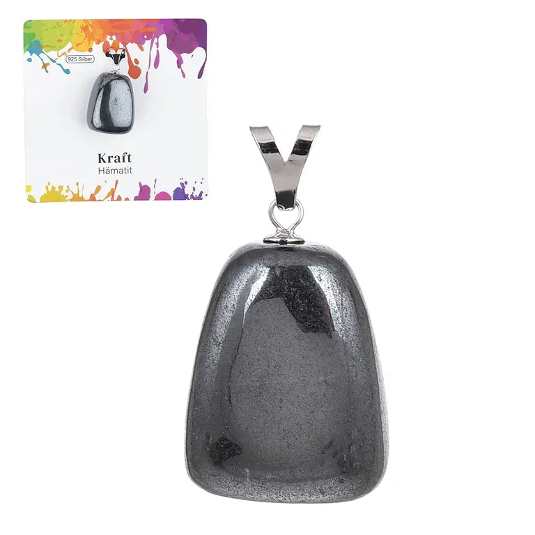 Kraft – Hämatit Trommelstein 2–3 cm mit 925er Silber-V-Öse