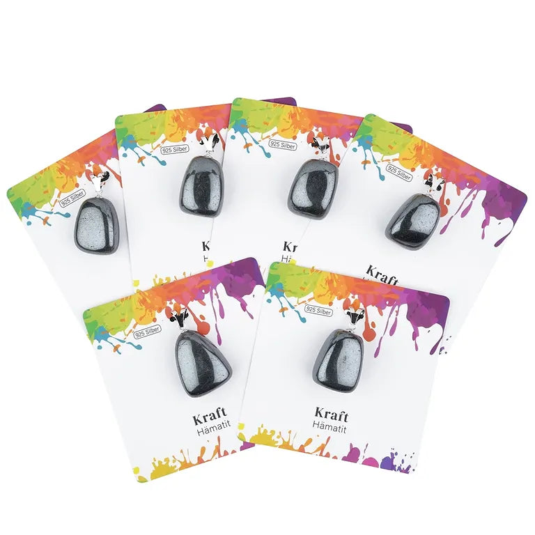 Kraft – Hämatit Trommelstein 2–3 cm mit 925er Silber-V-Öse