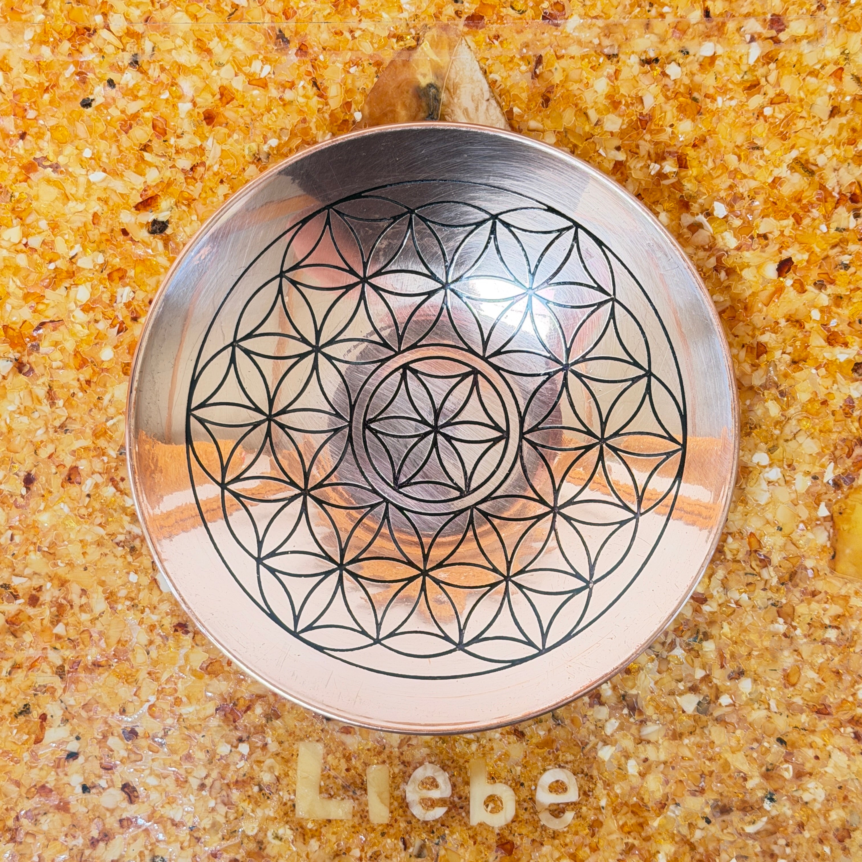 Kupfer-Räucherteller "Blume des Lebens" – 12 cm (Opferschale & Smudge Plate)