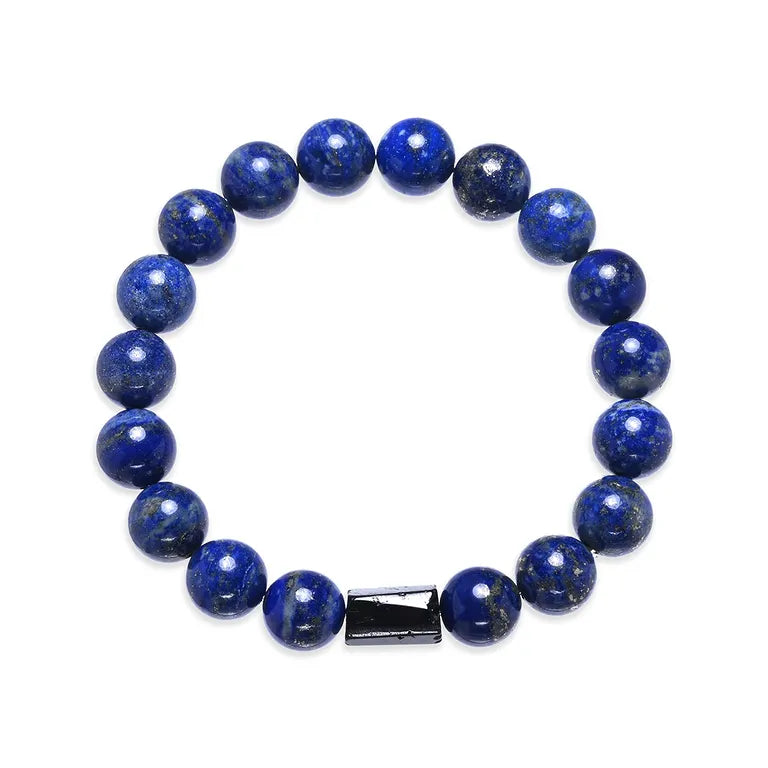 Lapis Lazuli & Schörl (schwarzer Turmalin) – Armband mit 10-mm Kugeln (elastisch, ca. 19 cm)