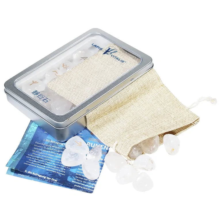 Lapis Vitalis® - Runenorakel Bergkristall – Set in Metall-Geschenkdose (mit Anleitung)