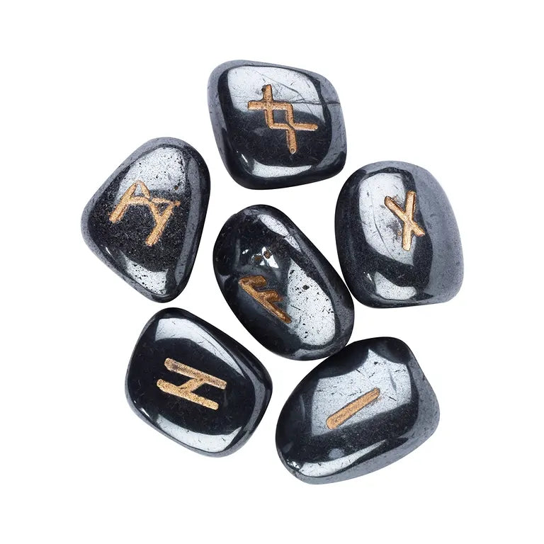 Lapis Vitalis® - Runenorakel Hämatit – Set in Metall-Geschenkdose (mit Anleitung)