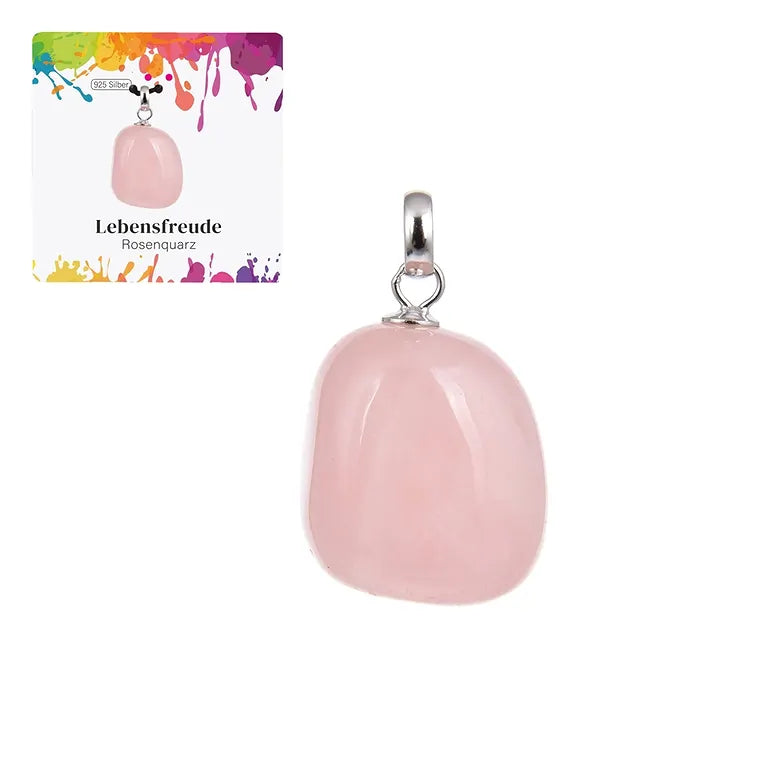 Lebensfreude – Rosenquarz Trommelstein 2,0–2,5 cm mit 925er Silberöse - klein