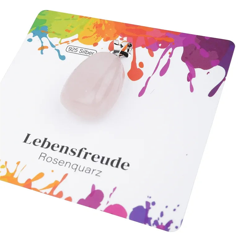 Lebensfreude – Rosenquarz Trommelstein 2,5–3 cm mit 925er Silber-V-Öse - groß