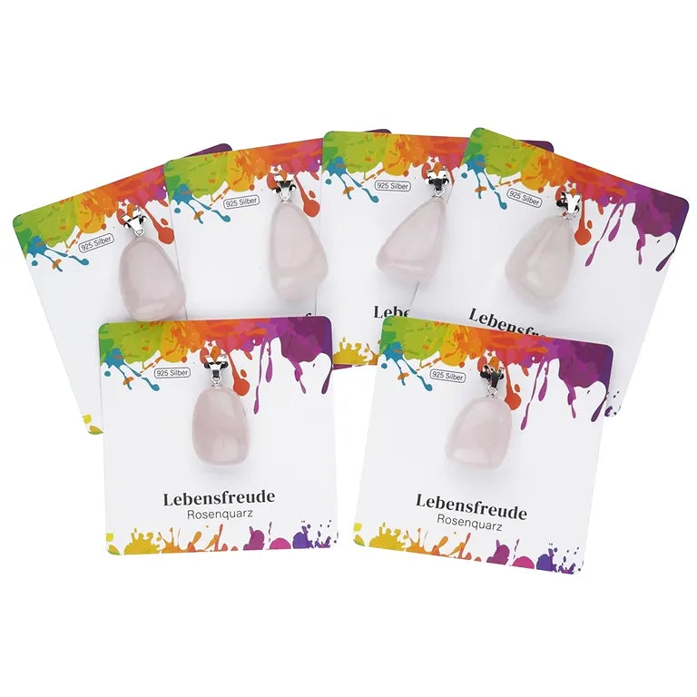 Lebensfreude – Rosenquarz Trommelstein 2,5–3 cm mit 925er Silber-V-Öse - groß