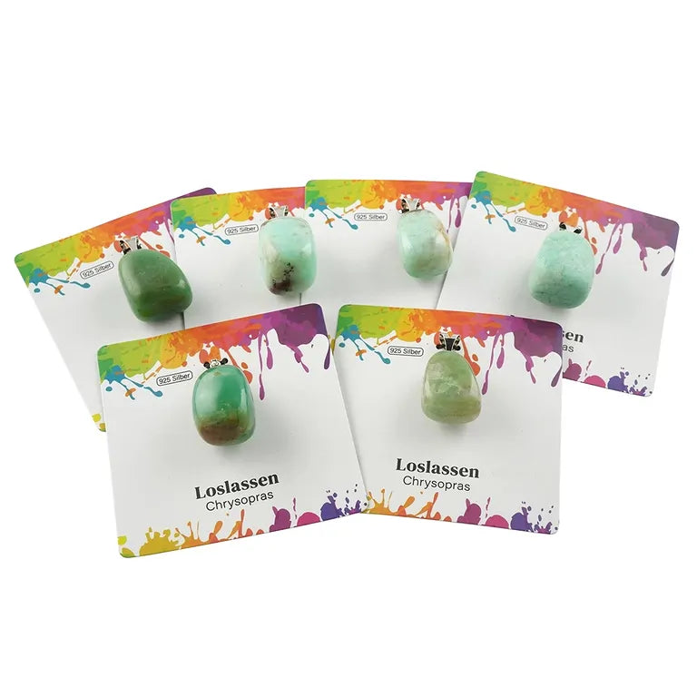 Loslassen – Chrysopras Trommelstein 2,5 - 3 cm mit 925er Silber-V-Öse - groß
