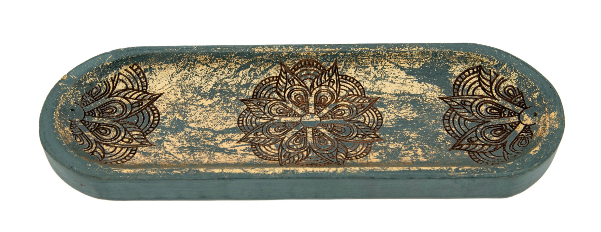 Mandala Räucherstäbchenhalter – Türkis & Gold – 27,5 × 10 cm