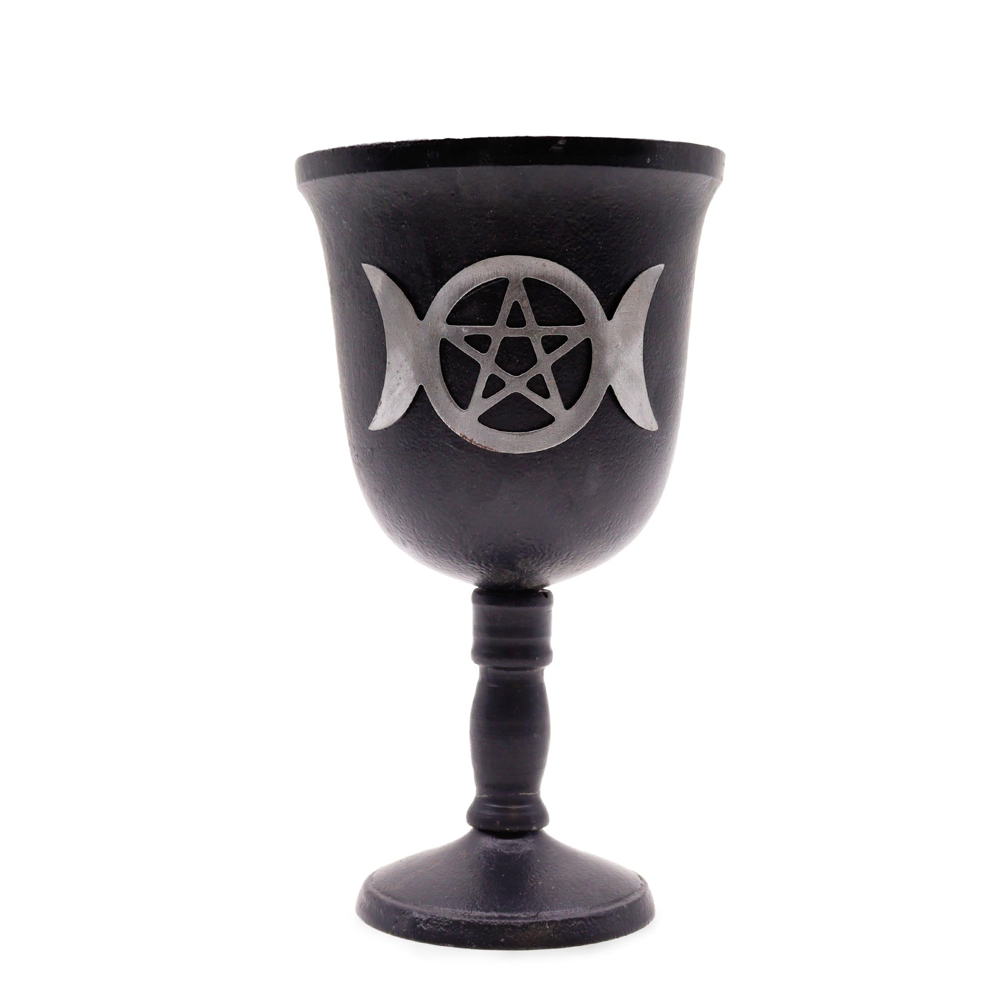 Massiver Eisen-Ritualkelch „Triple Moon & Pentagram“ – 20 cm (1,25 kg schwere Qualität)