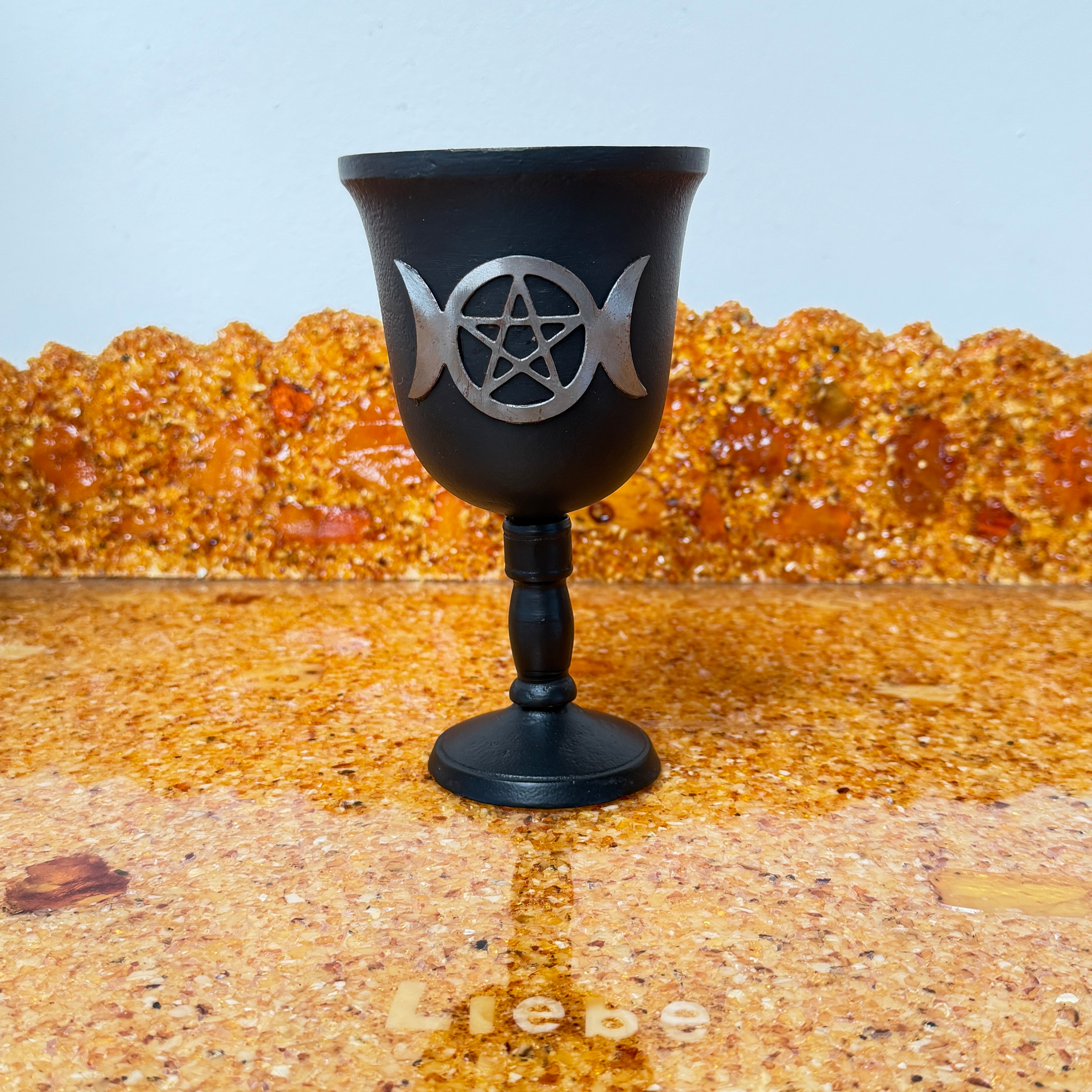 Massiver Eisen-Ritualkelch „Triple Moon & Pentagram“ – 20 cm (1,25 kg schwere Qualität)