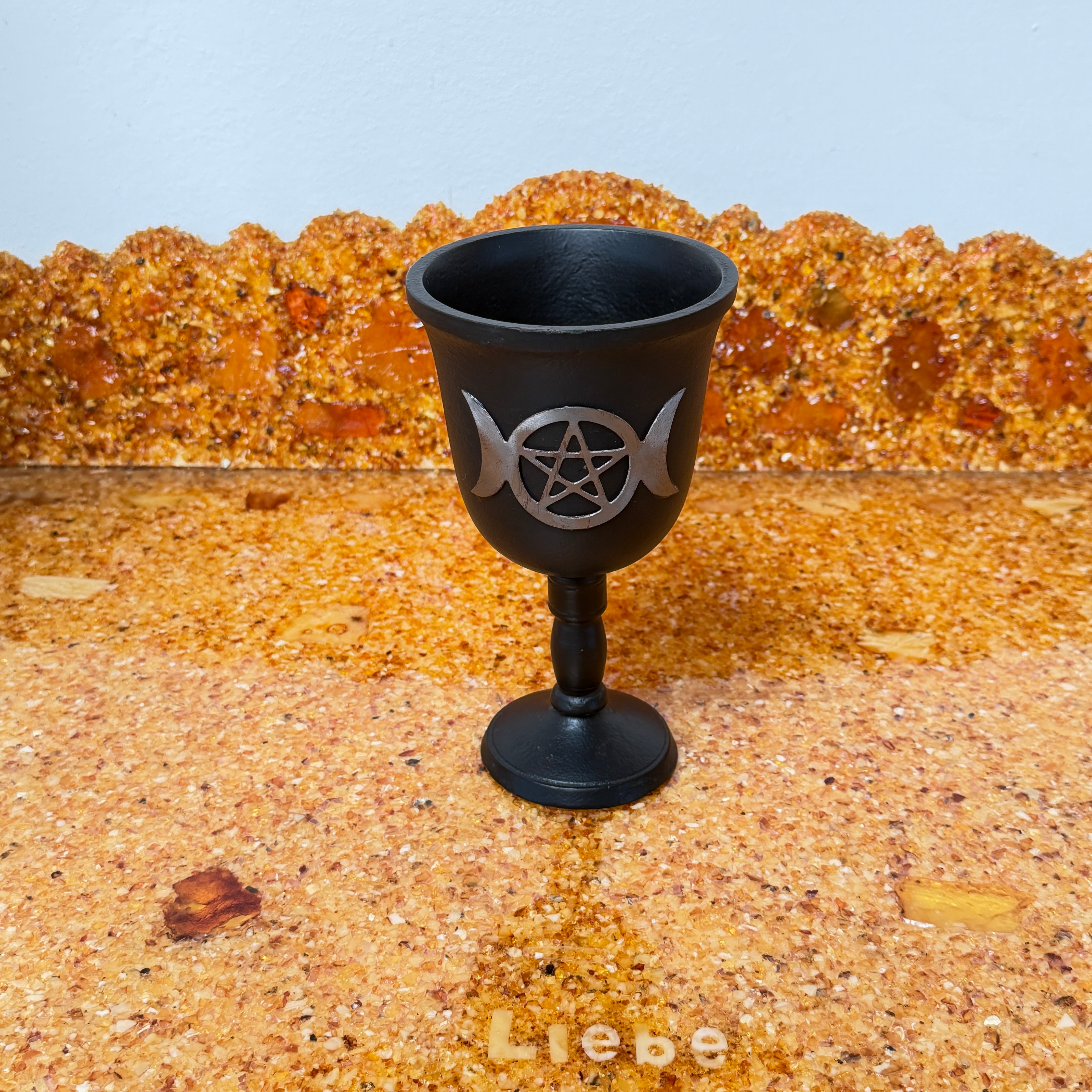 Massiver Eisen-Ritualkelch „Triple Moon & Pentagram“ – 20 cm (1,25 kg schwere Qualität)