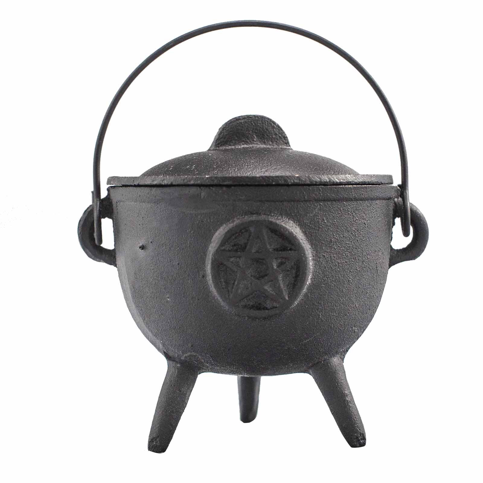 Massiver Gusseisen-Räucherkessel mit Pentagramm inkl. Deckel – (1,1 kg Edition, Höhe 12,5 cm)