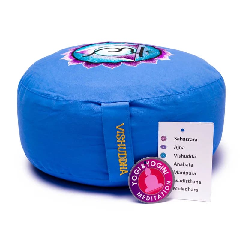 Meditationskissen – 5. Chakra (Vishuddha) – bestickt - ca. 33 × 13 cm | Yogi & Yogini