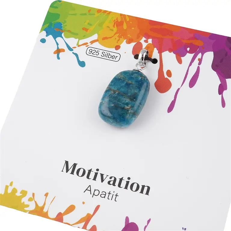 Motivation – Apatit (stab.) Trommelstein 2,0–2,5 cm mit 925er Silberöse - klein