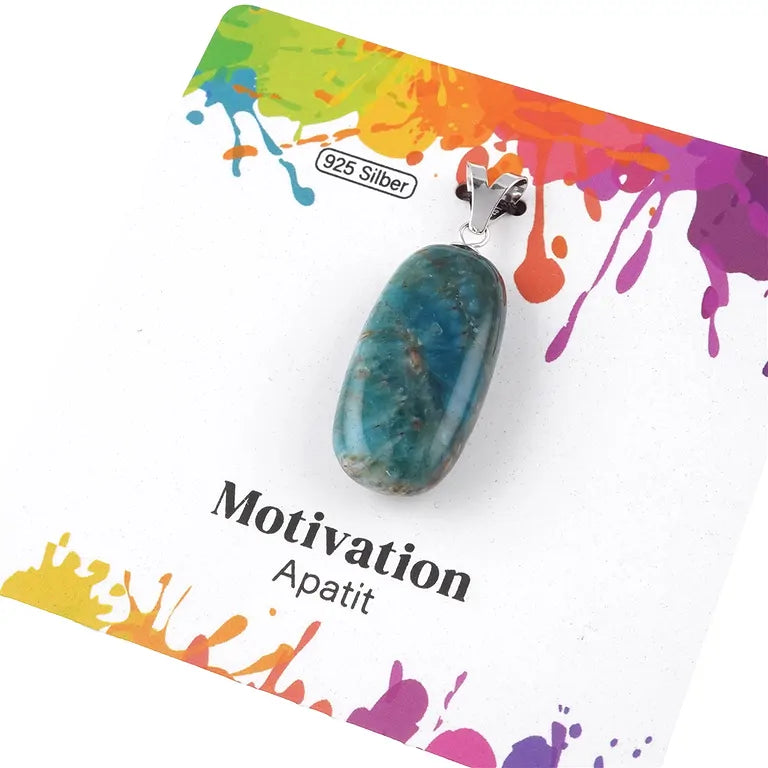 Motivation – Apatit (stab.) Trommelstein 2,5 - 3 cm mit 925er Silber-V-Öse - groß