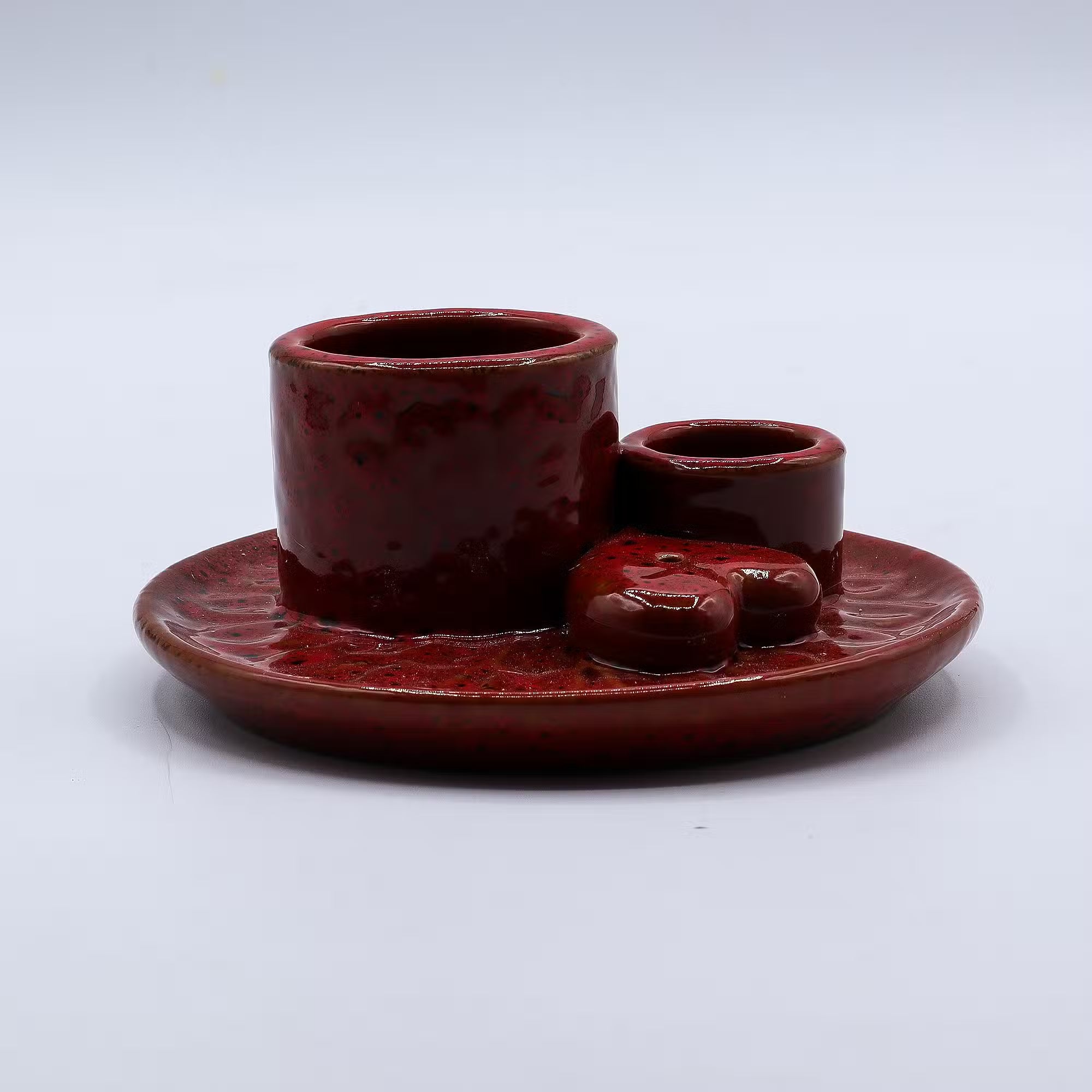Multifunktions-Räucherschale "Herz & Mandala" für Palo Santo & Räucherbündel – Rot Glänzend (12,5 cm)