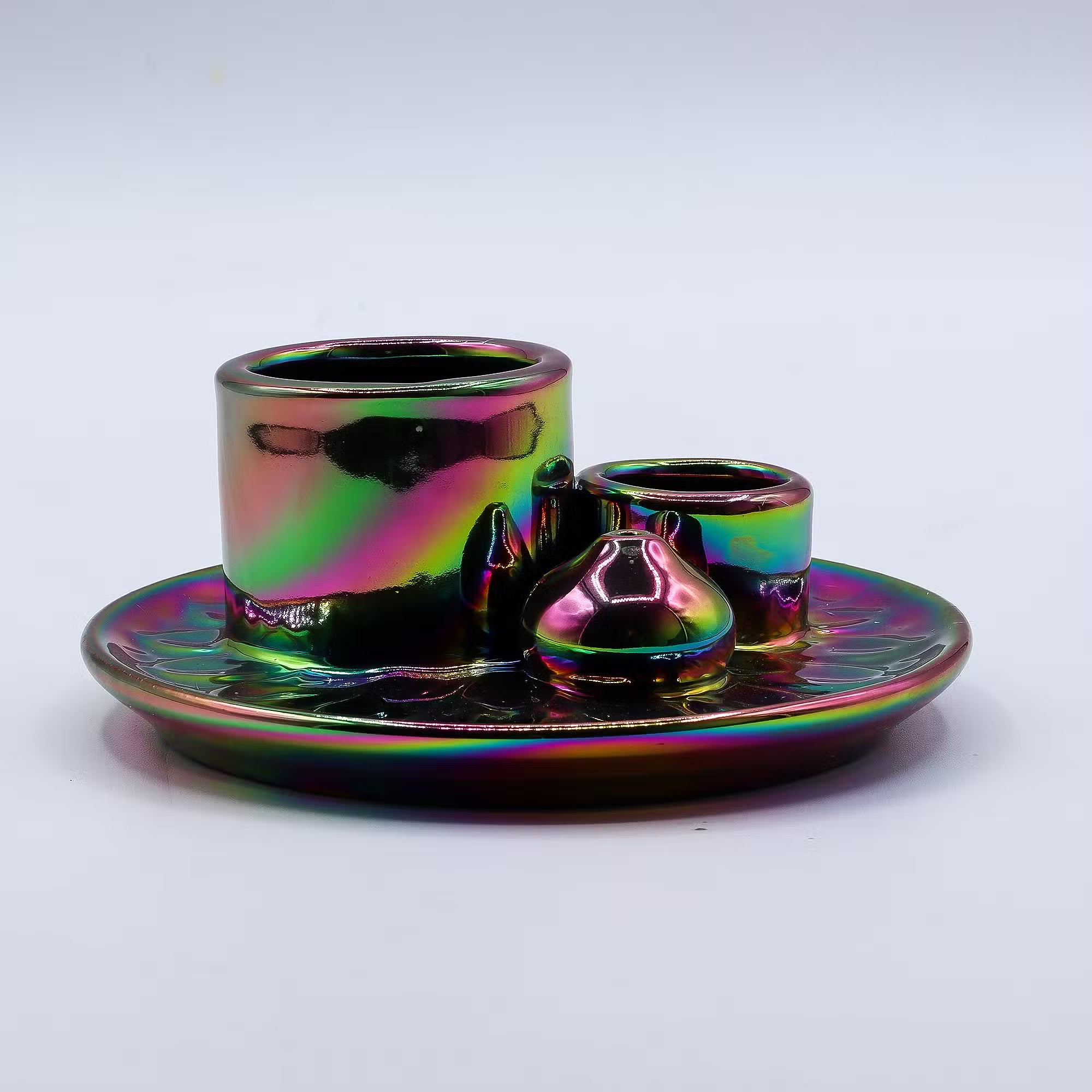 Multifunktions-Räucherschale "Mandala" für Palo Santo & Räucherbündel – Metallic Regenbogen (12,5 cm)